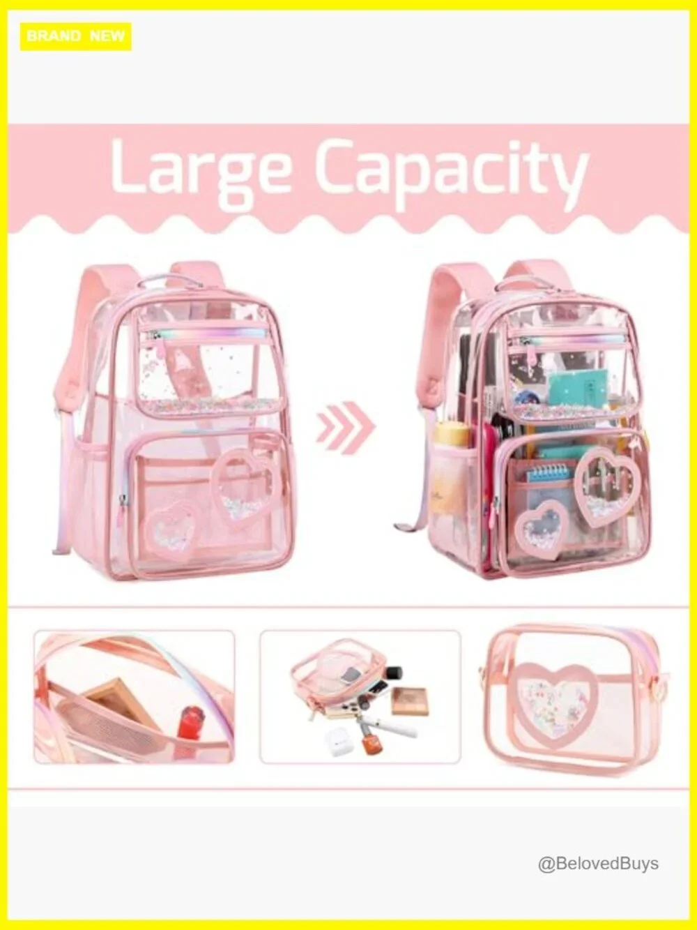 Clear Backpack for Girls, Heavy Duty See Through Daypack, Stadium Approved